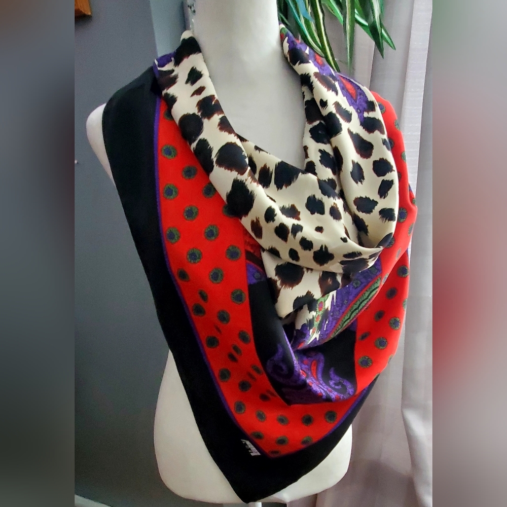 Celia Loe Silk Multicolor Patterned Scarf